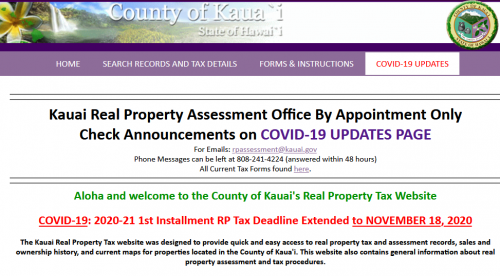 Kauai real property tax due 2020